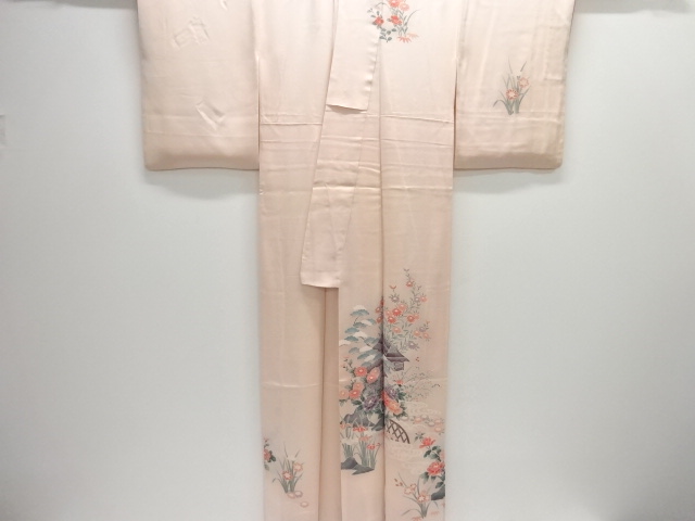  家屋に草花模様訪問着